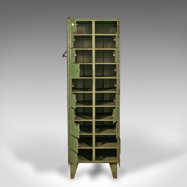 Tall Vintage Bank of Pigeon Holes, German, Steel, 20 Door, Industrial Cabinet