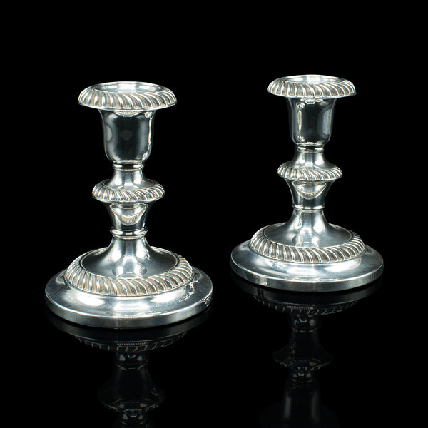 Pair Of Antique Candlesticks, English, Silver Plate, Candle Sconce, Edwardian