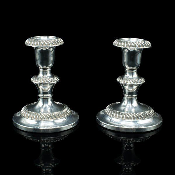Pair Of Antique Candlesticks, English, Silver Plate, Candle Sconce, Edwardian