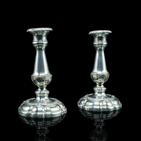 Pair Of Antique Decorative Candlesticks, English, Silver Plate, Stand, Edwardian