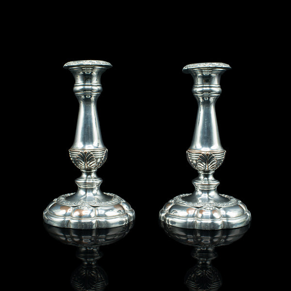 Pair Of Antique Decorative Candlesticks, English, Silver Plate, Stand, Edwardian