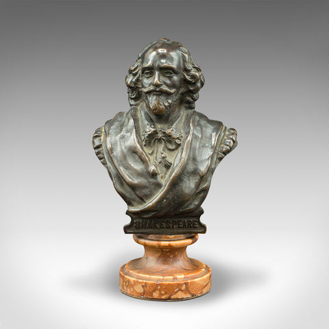 Small Antique Portrait Bust, Austrian, Bronze Figure, Shakespeare, Victorian
