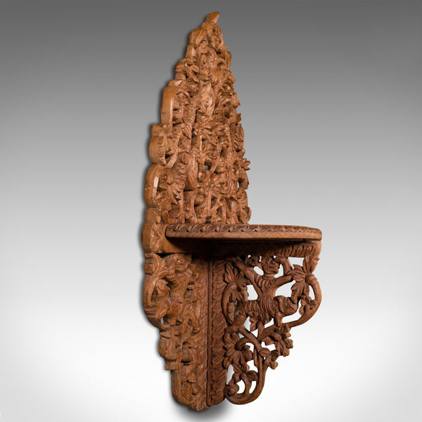 Vintage Icon Shelf, Balinese, Carved Teak, Wall Sconce, Display, Art Deco, 1940