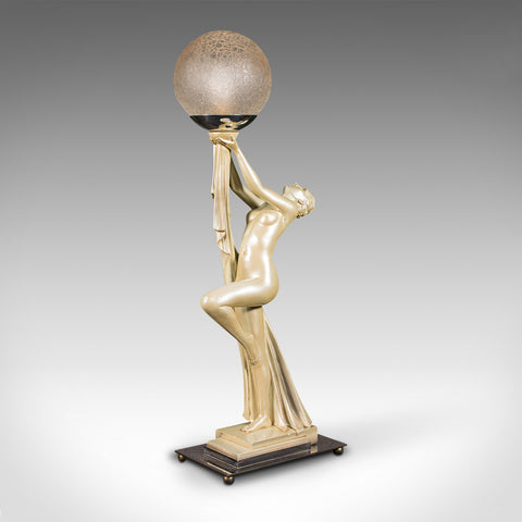 Vintage Figural Table Lamp, English, Desk Light, Art Deco, Leonardine, C.1930