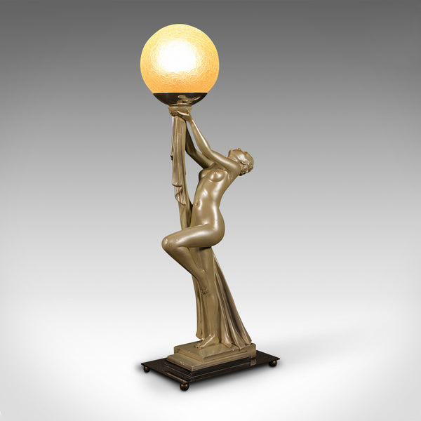 Vintage Figural Table Lamp, English, Desk Light, Art Deco, Leonardine, C.1930