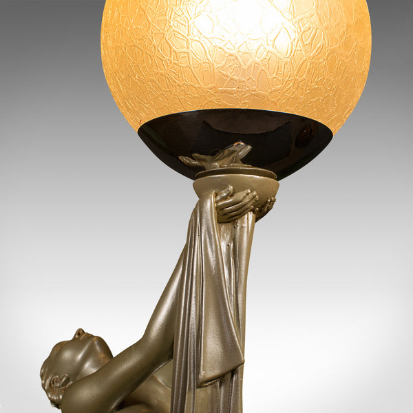 Vintage Figural Table Lamp, English, Desk Light, Art Deco, Leonardine, C.1930