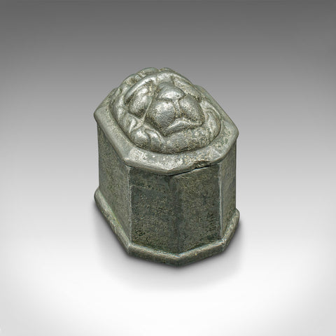 Antique Tobacco Keeper, English, Lead, Decorative Snuff Box, Georgian, C.1750