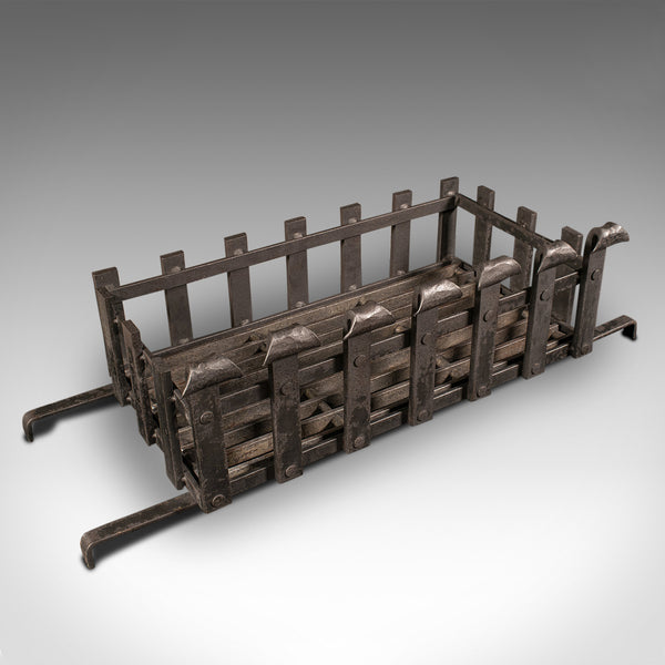 Antique Decorative Fire Basket, English, Fireside Grate Set, Andirons, Victorian