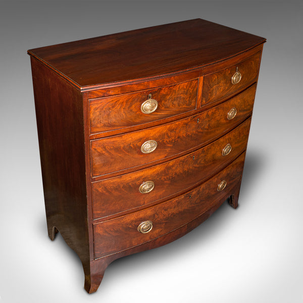 Large Antique Bow Front Chest of Drawers, English, Tallboy, Georgian, Circa 1780