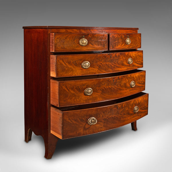 Large Antique Bow Front Chest of Drawers, English, Tallboy, Georgian, Circa 1780