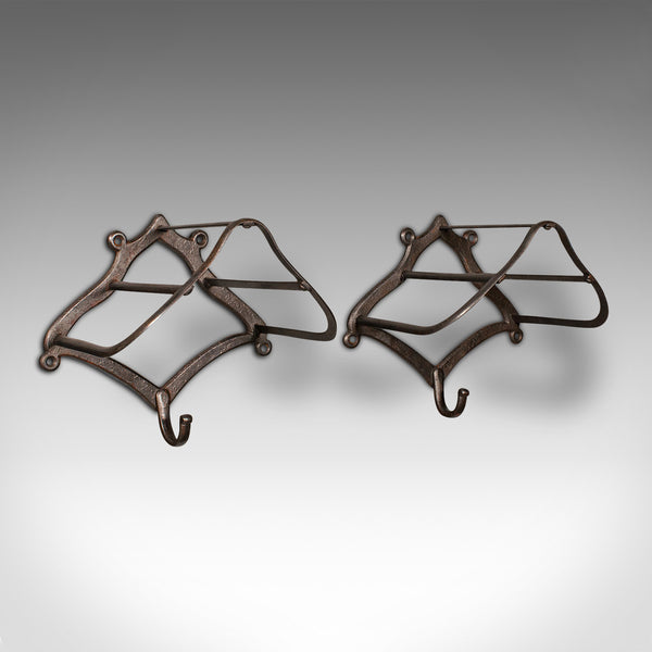Pair Of Antique Equestrian Tack Racks, English, Wall, Saddle Rests, Victorian