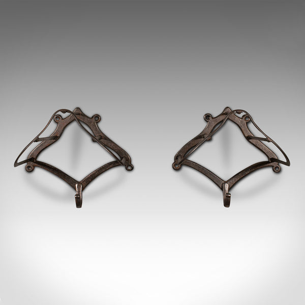 Pair Of Antique Equestrian Tack Racks, English, Wall, Saddle Rests, Victorian