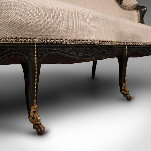Antique Canape Sofa, Continental, Wing Settee, 3 Seat, Louis XV, Victorian, 1870