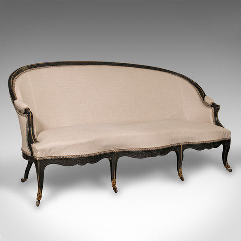 Antique Canape Sofa, Continental, Wing Settee, 3 Seat, Louis XV, Victorian, 1870