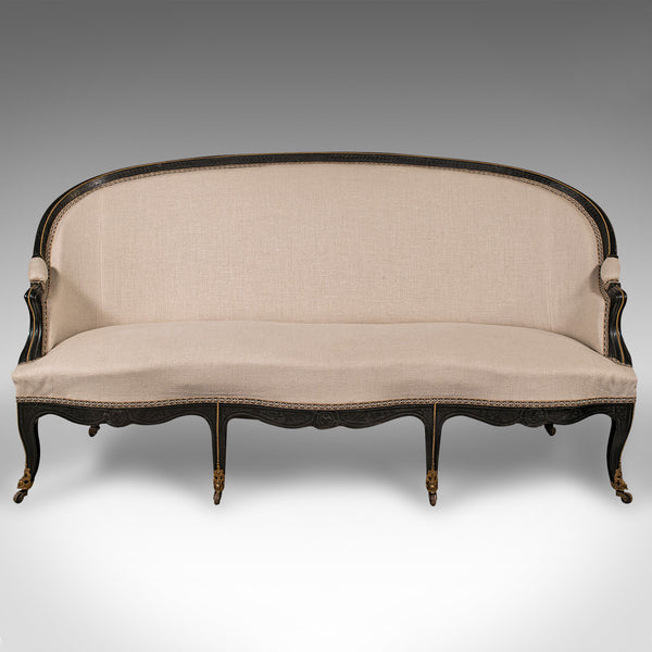 Antique Canape Sofa, Continental, Wing Settee, 3 Seat, Louis XV, Victorian, 1870