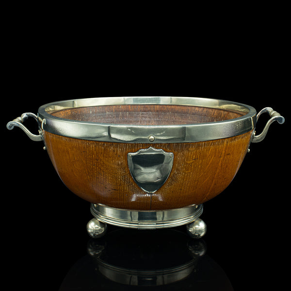 Antique Fruit Bowl, English, Oak, Silver Plate, Country House, Dish, Victorian