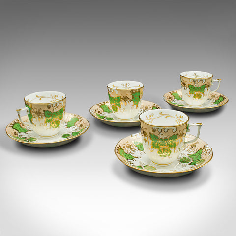 Set Of 4 Antique Coffee Cups, English, Bone China, Cup and Saucer, Victorian