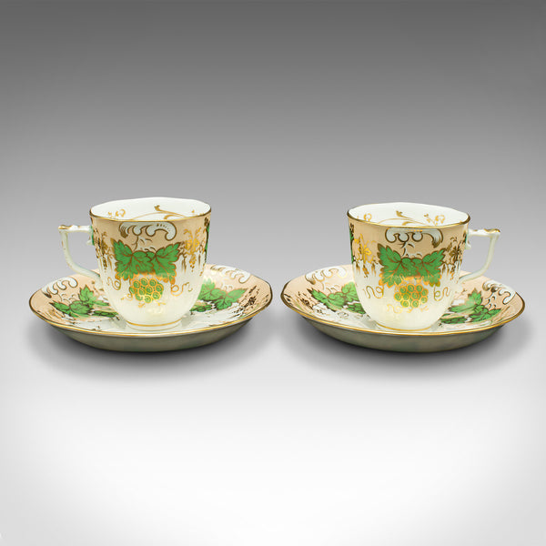 Set Of 4 Antique Coffee Cups, English, Bone China, Cup and Saucer, Victorian