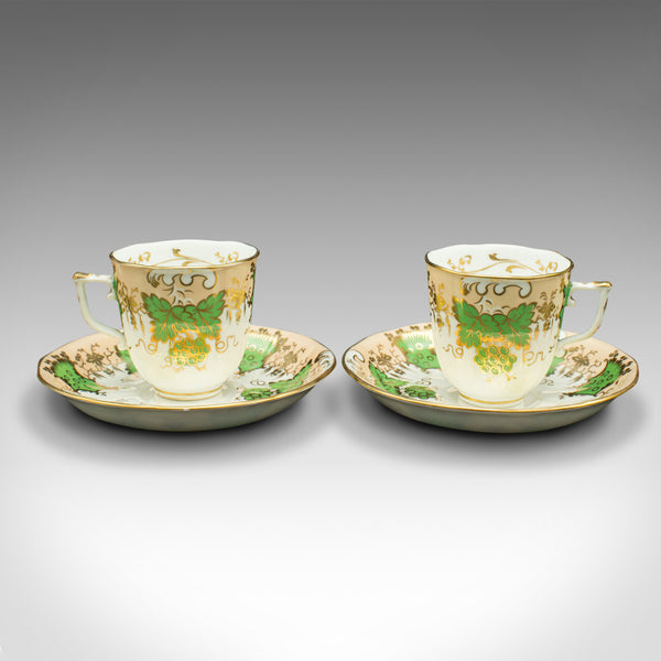 Set Of 4 Antique Coffee Cups, English, Bone China, Cup and Saucer, Victorian