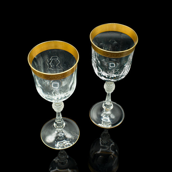 Set of 4 Antique Wine Glasses, French, Gilt, Decorative, Stem Glass, Art Deco