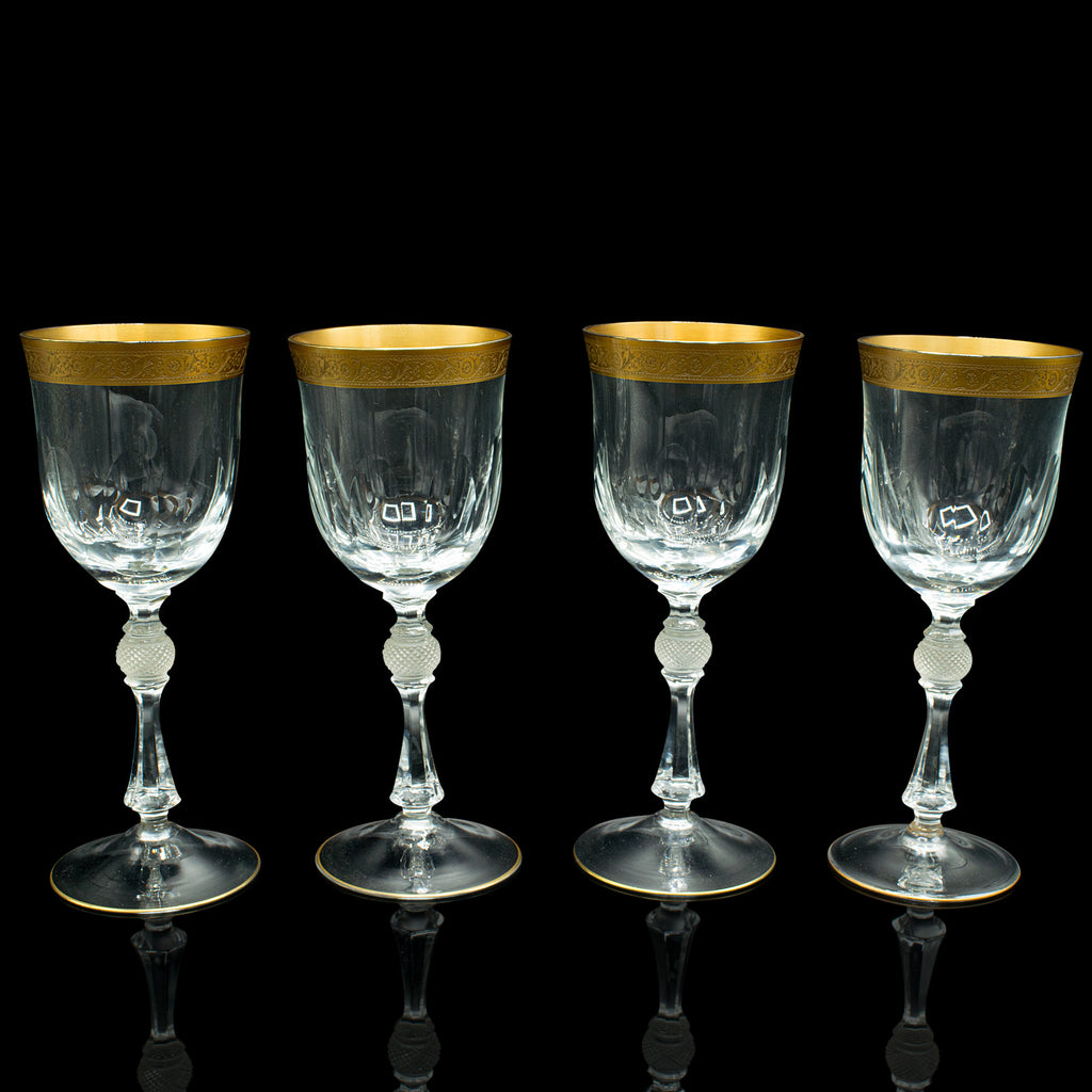 Set of 4 Antique Wine Glasses, French, Gilt, Decorative, Stem