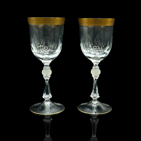 Set of 4 Antique Wine Glasses, French, Gilt, Decorative, Stem Glass, Art Deco