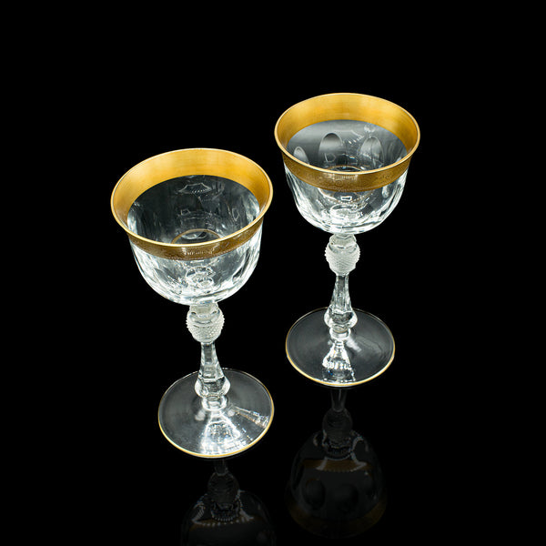 Pair Of Antique Celebratory Port Glasses, French, Gilt, Stem Glass, Art Deco