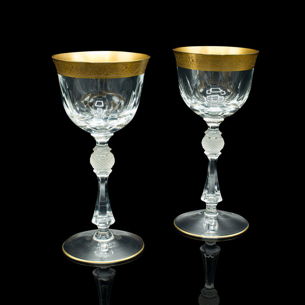 Pair Of Antique Celebratory Port Glasses, French, Gilt, Stem Glass, Art Deco