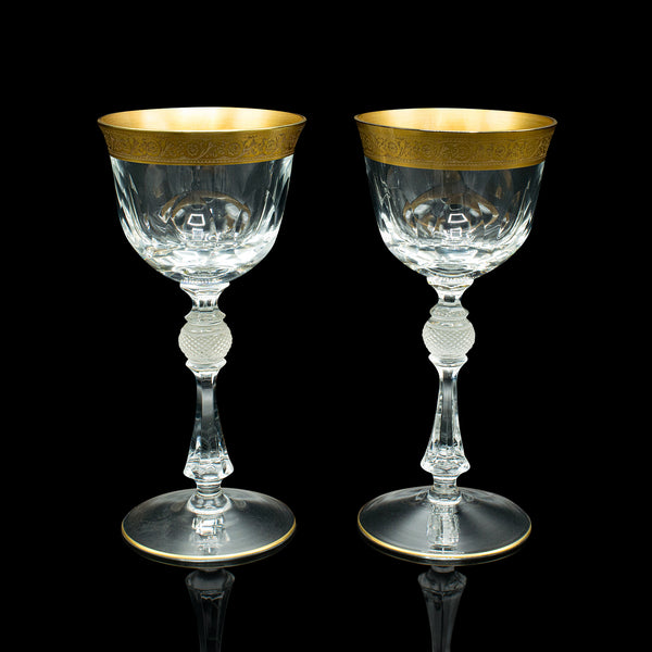 Pair Of Antique Celebratory Port Glasses, French, Gilt, Stem Glass, Art Deco