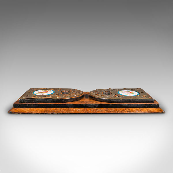 Antique Extending Book Slide, French Burr Walnut, Brass, Library Rack, Victorian