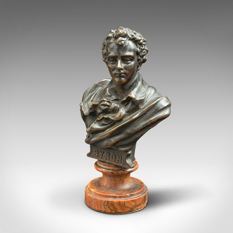 Small Antique Portrait Bust, Austrian, Bronze, Figure, Lord Byron, Victorian