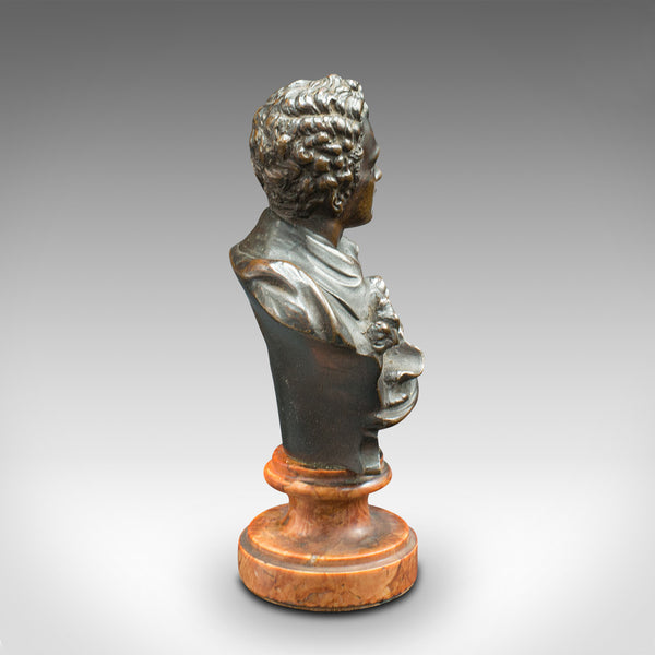 Small Antique Portrait Bust, Austrian, Bronze, Figure, Lord Byron, Victorian