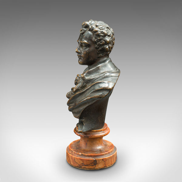 Small Antique Portrait Bust, Austrian, Bronze, Figure, Lord Byron, Victorian