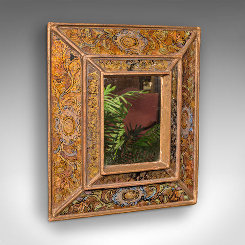 Small Vintage Eglomise Mirror, Italian, Decorative, Cushion, Vanity, Mid Century