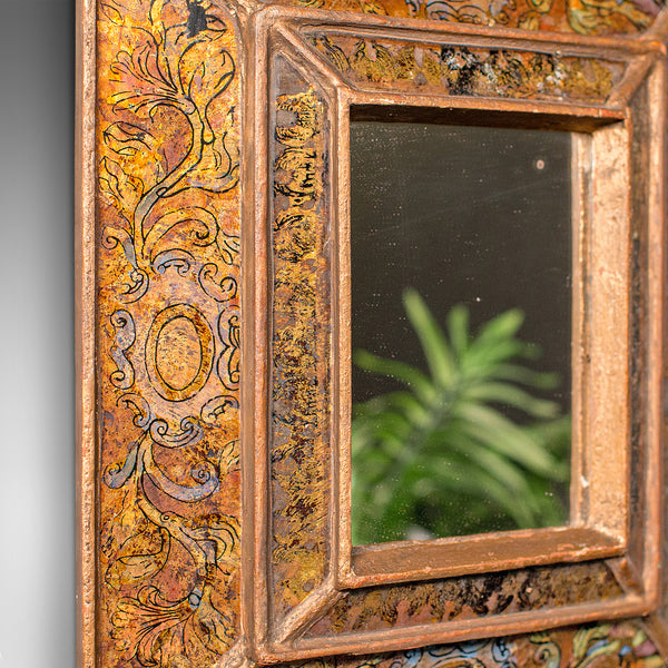 Small Vintage Eglomise Mirror, Italian, Decorative, Cushion, Vanity, Mid Century