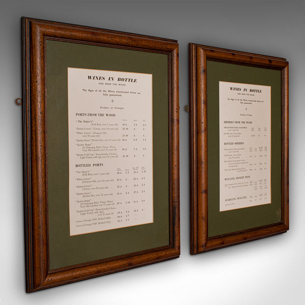 Pair Of Vintage Framed Wine Lists, English, Decorative Panel, Art Deco, C.1930