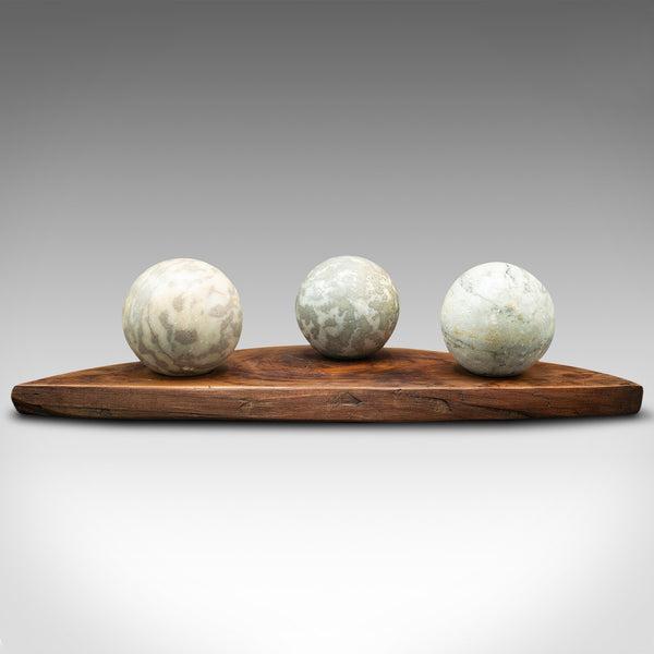 Vintage Decorative Sphere Display, Cedar, Italian Marble, Plinth, Mid Century