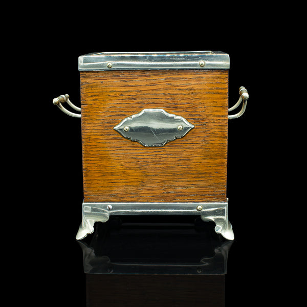 Antique Desk Tidy, English, Oak, Silver Plate, Decorative Box, Edwardian, C.1910