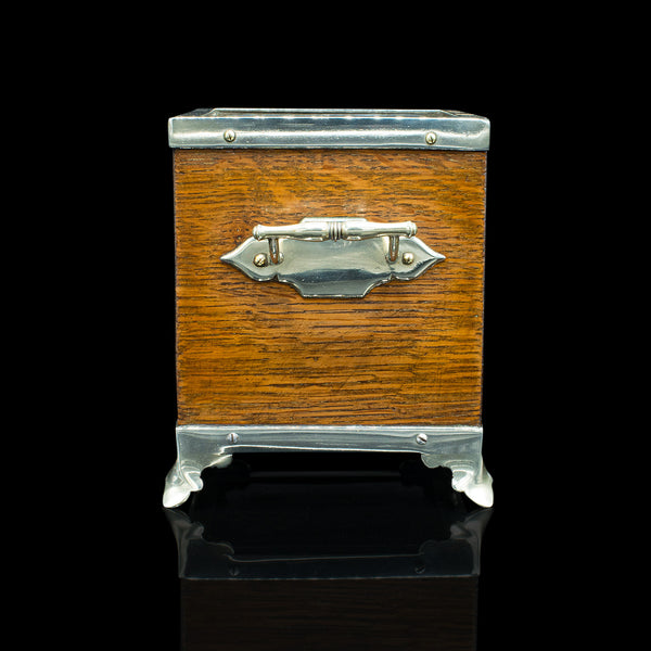 Antique Desk Tidy, English, Oak, Silver Plate, Decorative Box, Edwardian, C.1910