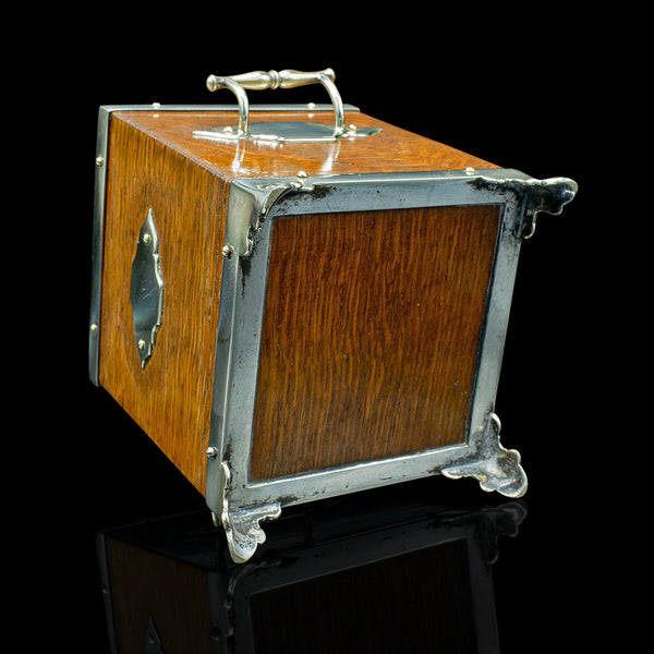 Antique Desk Tidy, English, Oak, Silver Plate, Decorative Box, Edwardian, C.1910