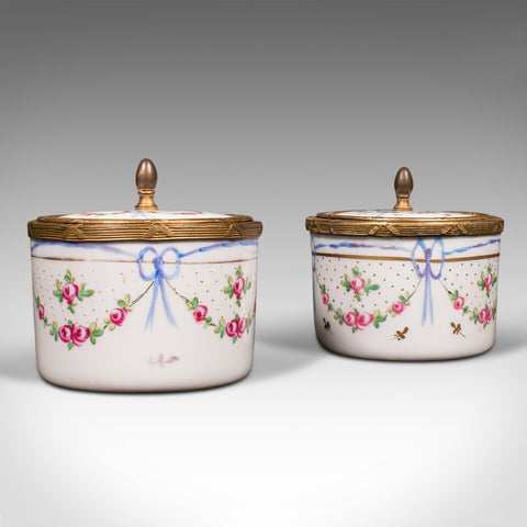 Pair Of Small Antique Dressing Table Pots, English, Ceramic, Vanity, Victorian