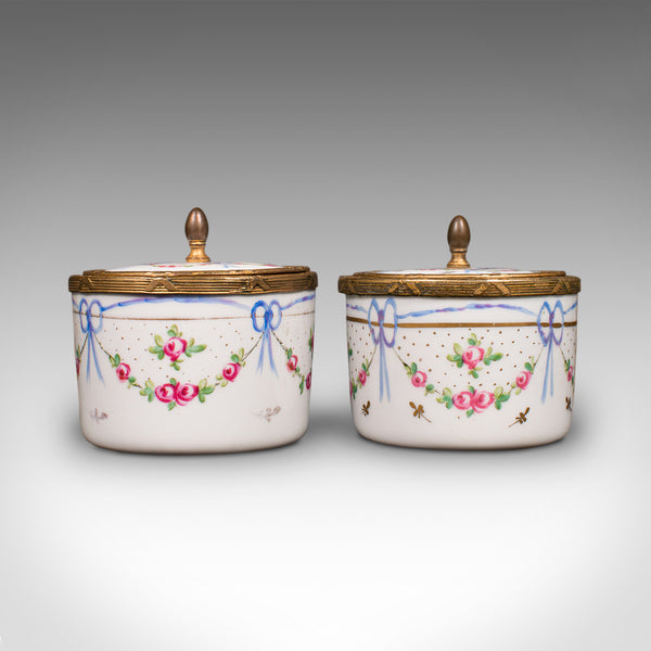 Pair Of Small Antique Dressing Table Pots, English, Ceramic, Vanity, Victorian