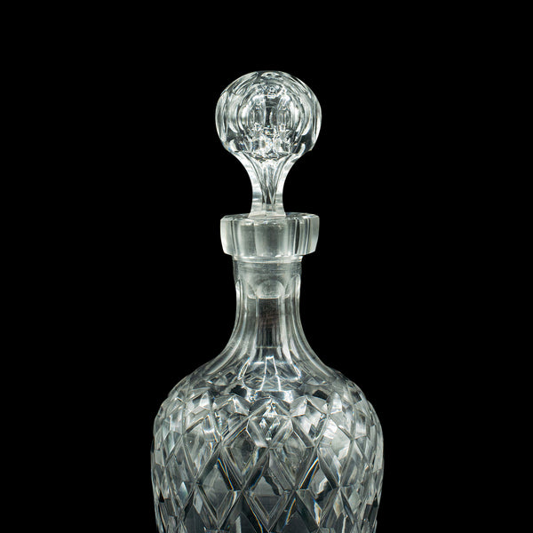 Vintage Whiskey Decanter, English, Cut Glass, Decorative, Scotch Vessel, C.1960
