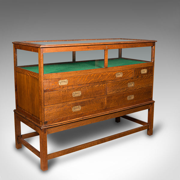 Antique Jeweller's Display Cabinet, English, Oak, Shop, Haberdashery, Edwardian