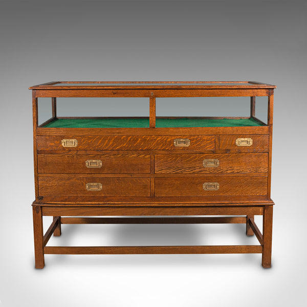 Antique Jeweller's Display Cabinet, English, Oak, Shop, Haberdashery, Edwardian