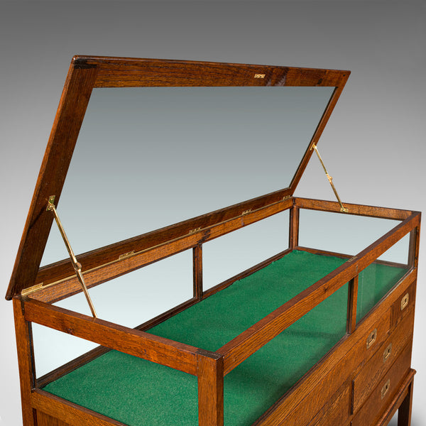 Antique Jeweller's Display Cabinet, English, Oak, Shop, Haberdashery, Edwardian