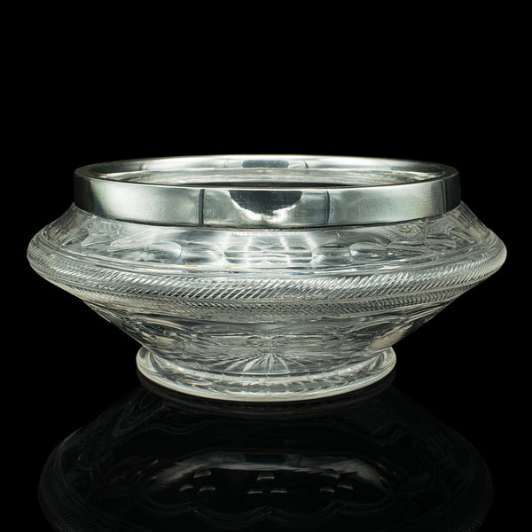 Antique Peach Bowl, English, Cut Glass, Silver Plate, Fruit, Edwardian, C.1910