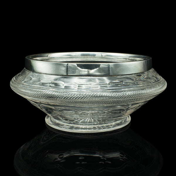 Antique Peach Bowl, English, Cut Glass, Silver Plate, Fruit, Edwardian, C.1910