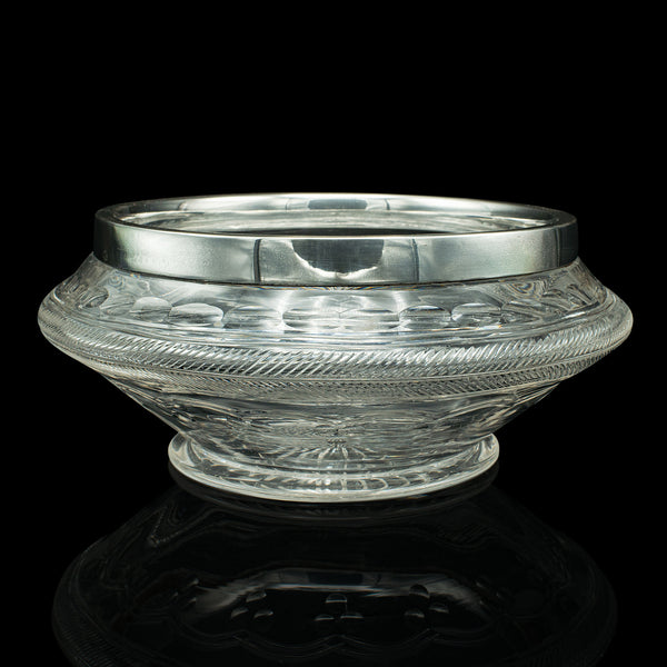 Antique Peach Bowl, English, Cut Glass, Silver Plate, Fruit, Edwardian, C.1910