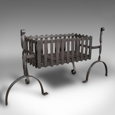 Antique Free Standing Fire Basket, English, Cast Iron Fireplace, Victorian, 1900